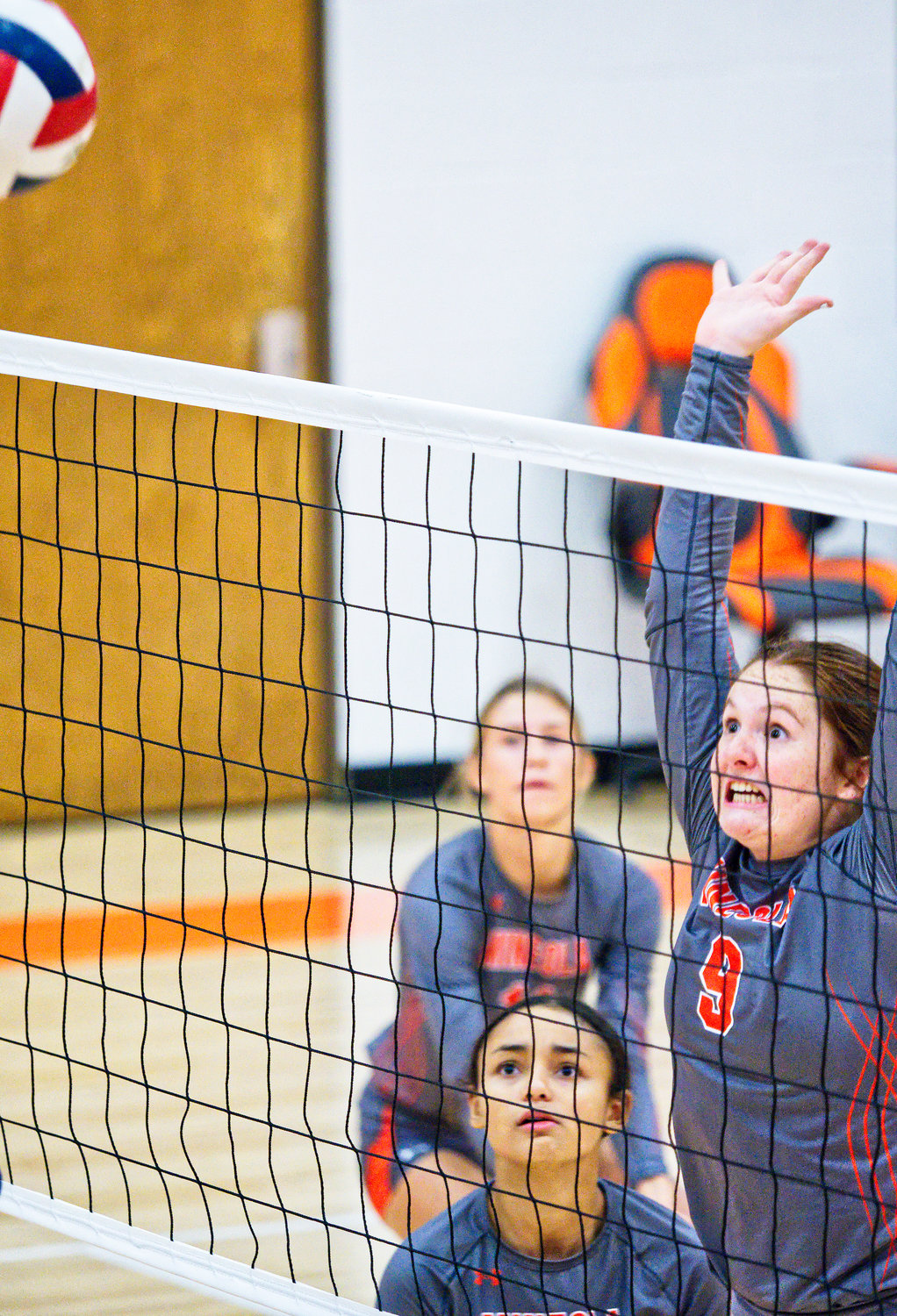 Gracie Finley anticipates a spike from Brownsboro as Mineola opened the 2022 volleyball season last Tuesday.